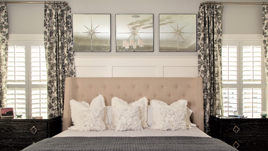 Plantation shades in a bedroom